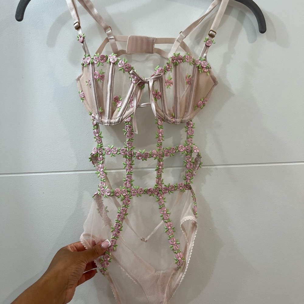 Victoria's Secret Cream and Pink Embroidered Lingerie